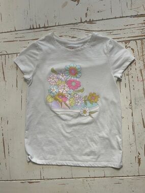 Kids White Tee with Pastel Floral Sneaker Graphic